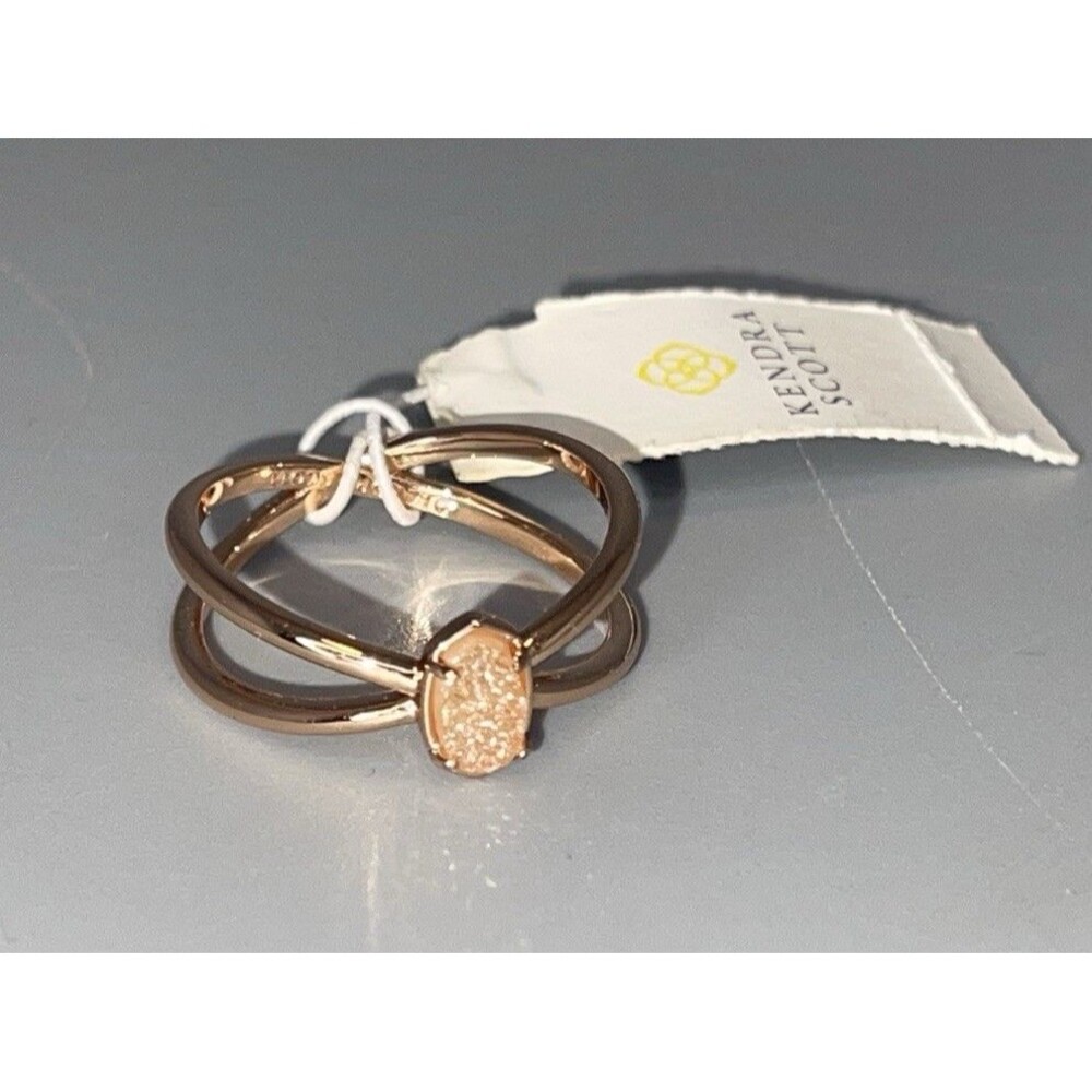 NEW Kendra Scott Emilie Double Rose Gold Plated Sand Drusy Womens Ring Size 9